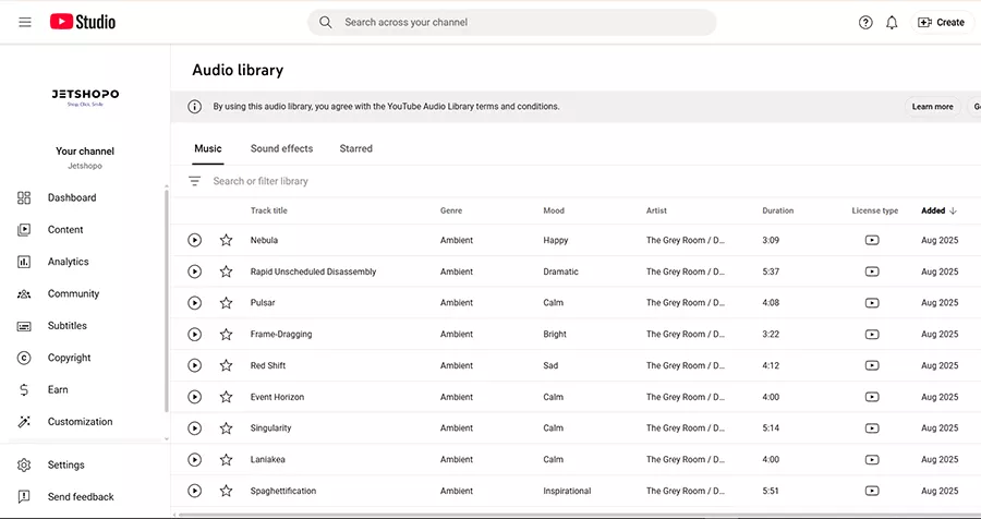 کانال Audio Library Youtube